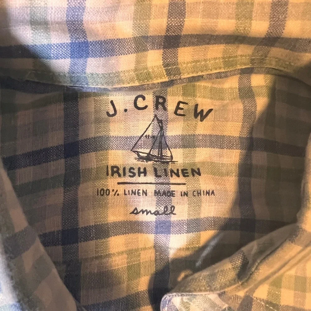 J. Crew Irish Linen Button Down Plaid Shirt‎ Long Sleeve Casual Small